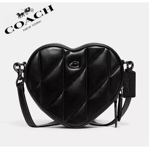 Coach Heart Crossbody  With Pillow Quilting Black